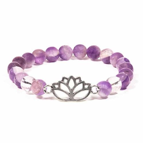 Edelsteen Armband Amethist/ Bergkristal met Lotus, Sieraden, Tassen en Uiterlijk, Armbanden, Nieuw, Verzenden