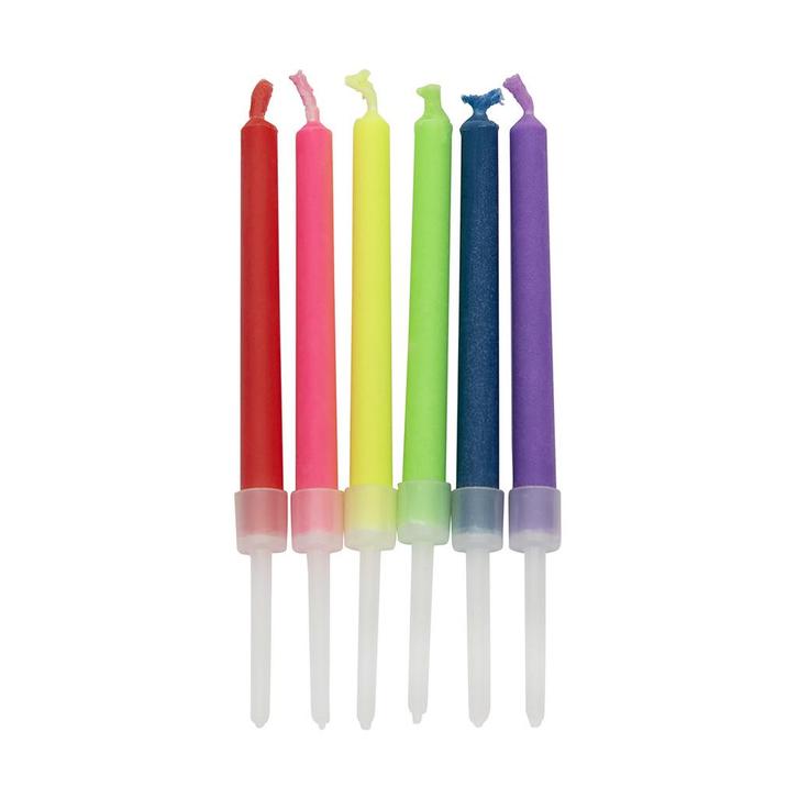 Taartkaarsjes Gekleurde Vlam met houders Multi 6st., Hobby en Vrije tijd, Taarten en Cupcakes maken, Nieuw, Verzenden