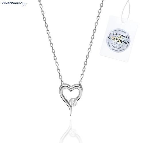 Zilveren Swarovski Zirconia Hart ketting, Sieraden, Tassen en Uiterlijk, Kettingen, Nieuw, Verzenden