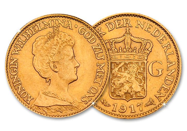 Gouden Tientje Wilhelmina Hermelijnen Mantel 1917, Postzegels en Munten, Munten | Nederland, Verzenden