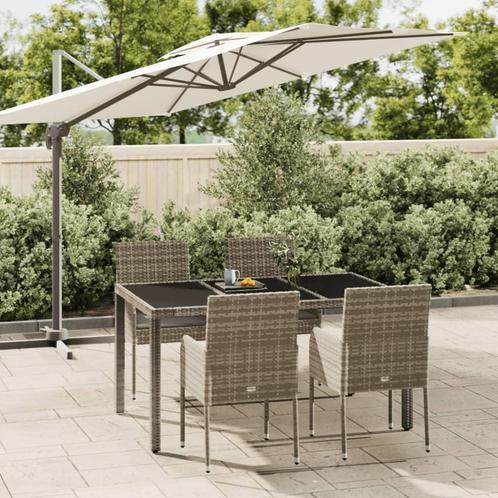 vidaXL 5-delige Tuinset met kussens poly rattan grijs, Tuin en Terras, Tuinsets en Loungesets, Tuinset, Nieuw, 4 zitplaatsen, Rotan