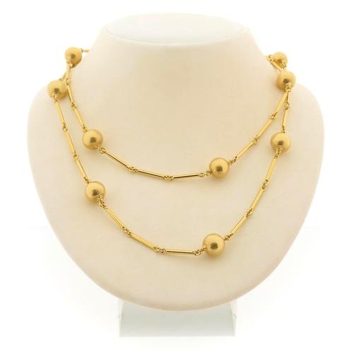 18 Krt. Gouden lange ketting/sautoir met bolletjes | 104 cm, Sieraden, Tassen en Uiterlijk, Kettingen, Overige kleuren, Gebruikt