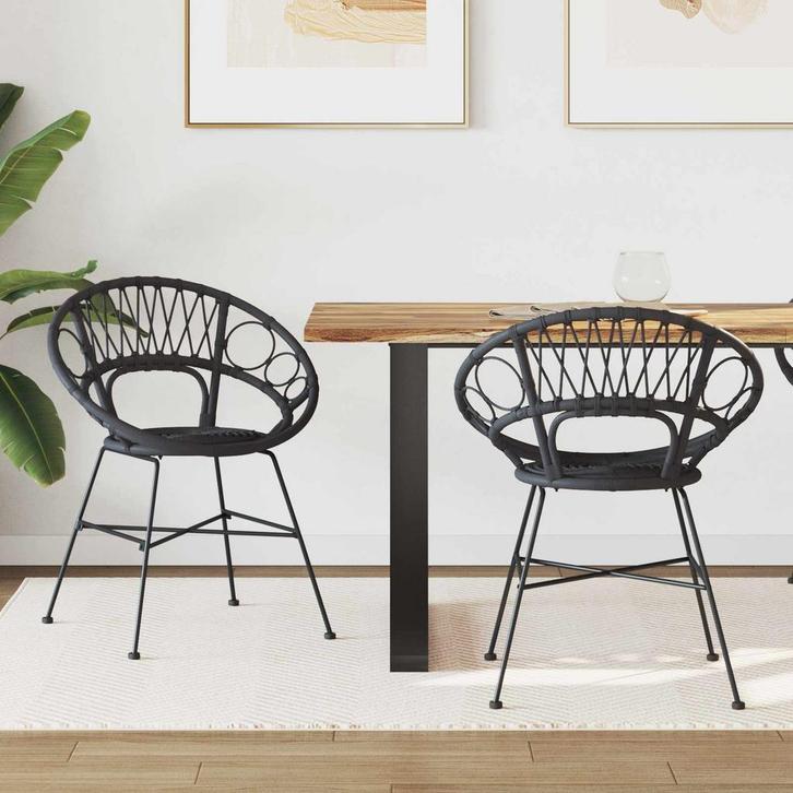vidaXL Eetkamerstoel 2 pcs Zwart 65 x 55,5 x 81 cm Riet en, Huis en Inrichting, Stoelen, Zwart, Nieuw, Verzenden