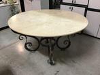 Tafel - lichte travertijnmarmer en geborsteld brons,, Antiek en Kunst