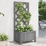 vidaXL Plantenbak met latwerk massief vurenhout grijs, Tuin en Terras, Bloembakken en Plantenbakken, Verzenden, Nieuw, Hout