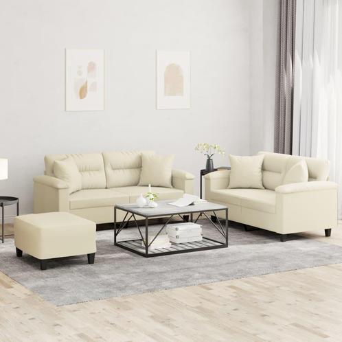 vidaXL 3-delige Loungeset met kussens kunstleer crèmekleurig, Huis en Inrichting, Banken | Bankstellen, Nieuw, Leer, Vierpersoons of meer