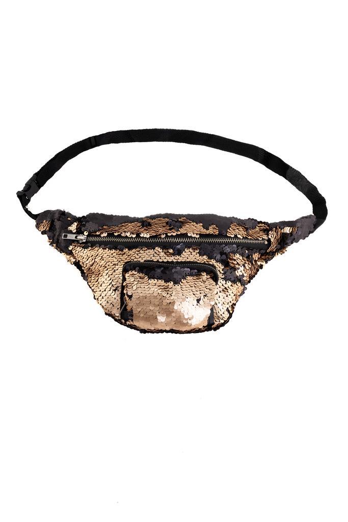 Heuptasje Rond Voorvak Pailletten Zwart Goud Heuptas Sequin, Sieraden, Tassen en Uiterlijk, Tassen | Damestassen, Overige typen