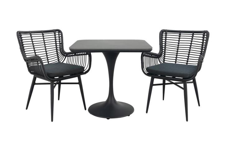Jasmine/Toscara bistroset 80x80 cm. - Zwart/Keramiek, Tuin en Terras, Tuinsets en Loungesets, Tuinset, Nieuw, Wicker, Verzenden