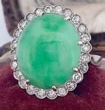 Ring - 18 karaat Witgoud Jade - Diamant, Nieuw