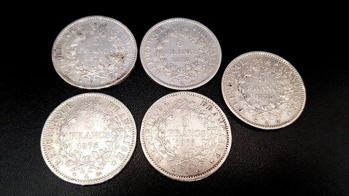 Frankrijk. 5 Francs 1875-A (lot de 5 monnaies) (Zonder, Postzegels en Munten, Munten | Europa | Euromunten