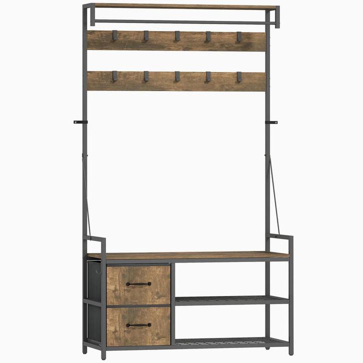 6-in-1 Garderoberek Met Zitbank En Schoenenrek, Industriële, Huis en Inrichting, Woonaccessoires | Kapstokken, Nieuw, Verzenden