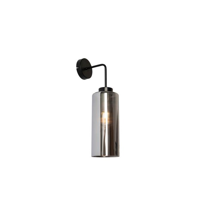 Art Deco wandlamp zwart met smoke glas - Laura, Huis en Inrichting, Lampen | Wandlampen, Nieuw, Glas