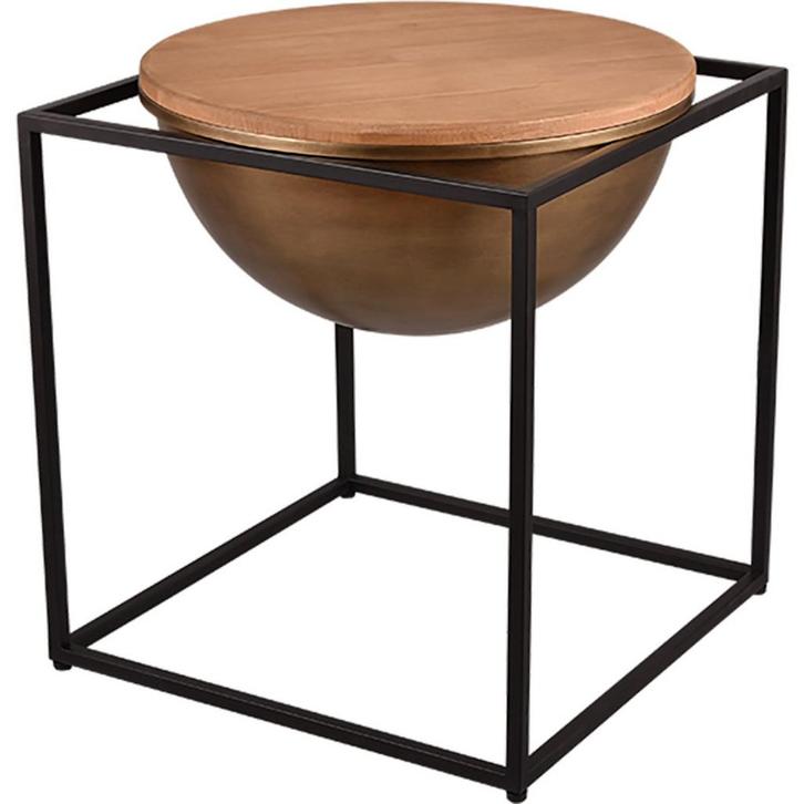 Bijzettafel - Trion Elina - 42x42cm - Zwart - Metaal - Hout, Huis en Inrichting, Tafels | Eettafels, Nieuw, Ophalen of Verzenden