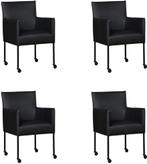 Set van 4 Zwarte leren moderne kuipstoel - poot rond zwart m, Huis en Inrichting, Stoelen, Overige kleuren, Nieuw, Leer, Ophalen of Verzenden