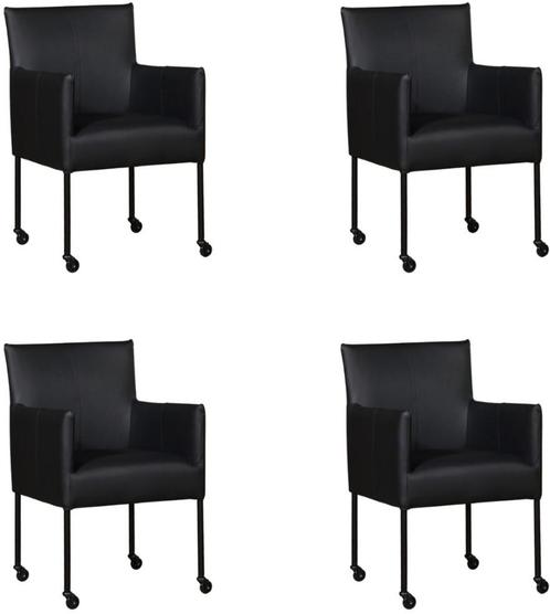 Set van 4 Zwarte leren moderne kuipstoel - poot rond zwart m, Huis en Inrichting, Stoelen, Vier, Overige kleuren, Nieuw, Leer