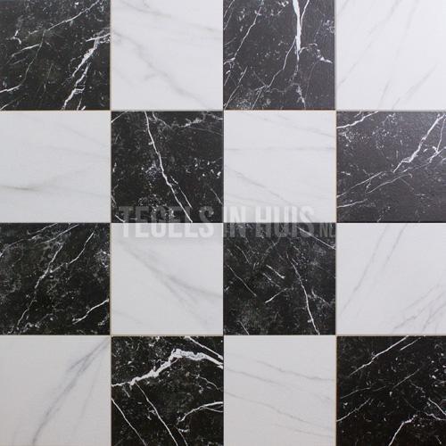 Vloertegel / wandtegel ruzzini chess zwart wit 45x45 cm  4, Doe-het-zelf en Verbouw, Tegels, Vloertegels, Nieuw, 10 m² of meer
