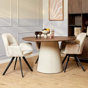 *WOONWINKEL* Starfurn Madison Ronde Eettafel Beige Met Walno beschikbaar voor biedingen
