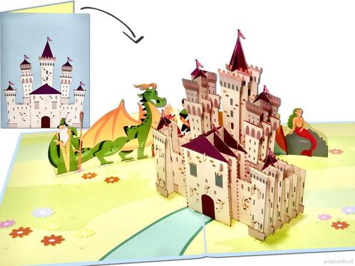 Grote indrukwekkende pop-up kaart met sprookjeskasteel, Diversen, Wenskaarten, Verzenden
