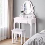 Vintage make-uptafel met ronde spiegel, kruk en 3 lades, Verzenden, Nieuw