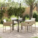 vidaXL 5-delige tuin eetset met kussens in beige poly rattan, Tuin en Terras, Verzenden, Nieuw, Rotan