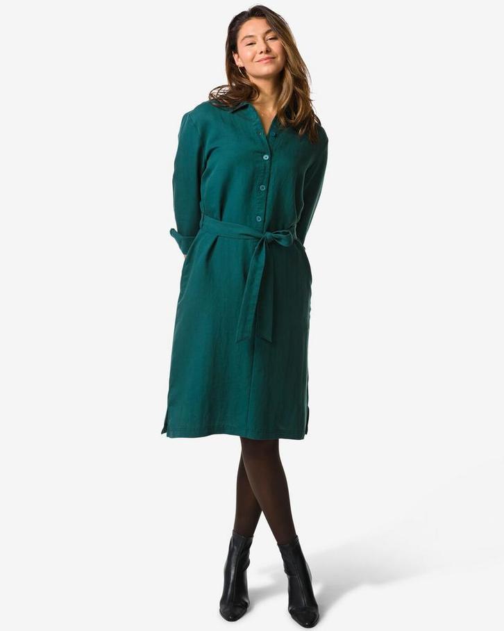 HEMA Damesjurk Inez blousejurk donkergroen, Kleding | Dames, Jurken, Nieuw, Verzenden