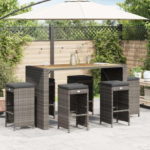 vidaXL Tuinbarkrukken met kussens 6 st poly rattan grijs, Tuin en Terras, Tuinstoelen, Nieuw, Rotan, Verzenden