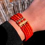 Bloedkoraal kralen armband met gouden sierslot; Antiek |..., Gebruikt, Overige kleuren, Ophalen of Verzenden, Met edelsteen