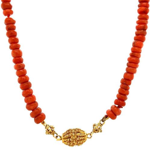 Bloedkoraal collier met gouden sluiting 14 krt, Sieraden, Tassen en Uiterlijk, Kettingen, Nieuw, Ophalen of Verzenden