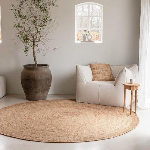 FABRIQ Jute Vloerkleed Rond - 100 Ø cm Maat:: 100 Ø cm, Huis en Inrichting, Stoffering | Tapijten en Kleden, Nieuw, Rond, Verzenden