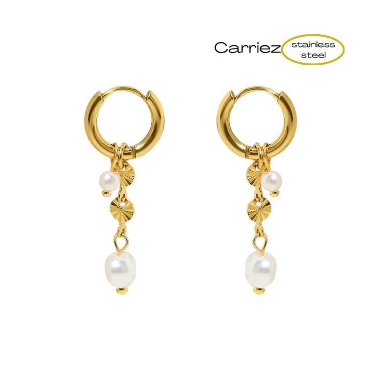 Gouden oorringen bling en pareltjes - stainless steel, Sieraden, Tassen en Uiterlijk, Oorbellen, Nieuw, Verzenden