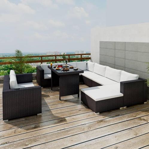 vidaXL 10-delige Loungeset met kussens poly rattan zwart, Tuin en Terras, Tuinsets en Loungesets, Loungeset, Nieuw, Meer dan 8 zitplaatsen