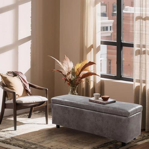 Opbergbank Bukit 118x37x43 cm met opbergruimte grijs [en.cas, Huis en Inrichting, Banken | Sofa's en Chaises Longues, Nieuw, Verzenden