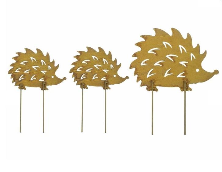 Tuinsteker set van 3 egels roestbruin, Tuin en Terras, Tuinwanddecoratie, Verzenden