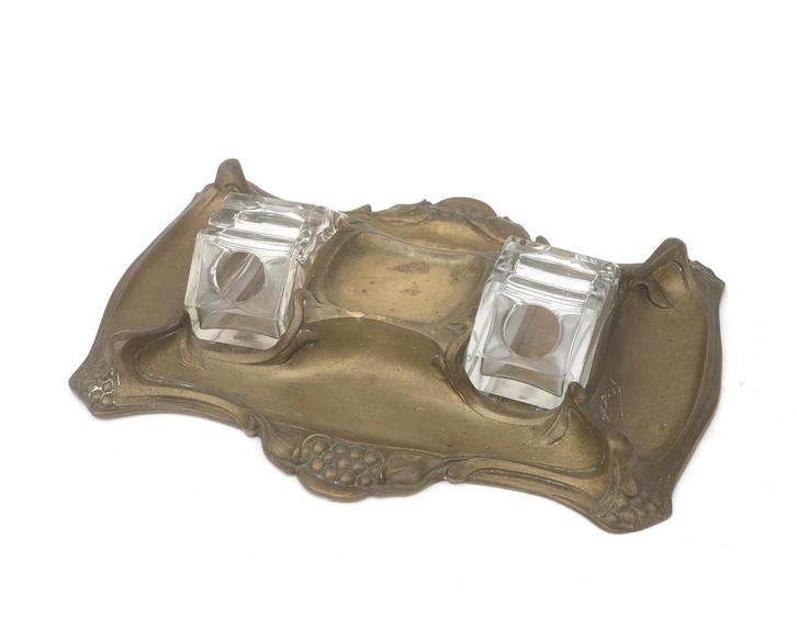 Een verguld bronzen inktstel, België, ca. 1900., Verzamelen, Glas en Borrelglaasjes, Gebruikt