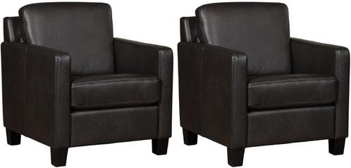Donkergrijze leren landelijke fauteuils - poot hout zwart -, Huis en Inrichting, Fauteuils, 50 tot 75 cm, 75 tot 100 cm, Nieuw