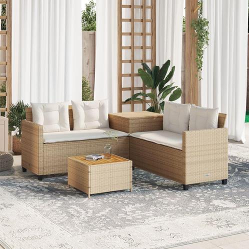 vidaXL Tuinbank met tafel en kussens L-vormig poly rattan, Tuin en Terras, Tuinsets en Loungesets, Nieuw, Rotan, Verzenden