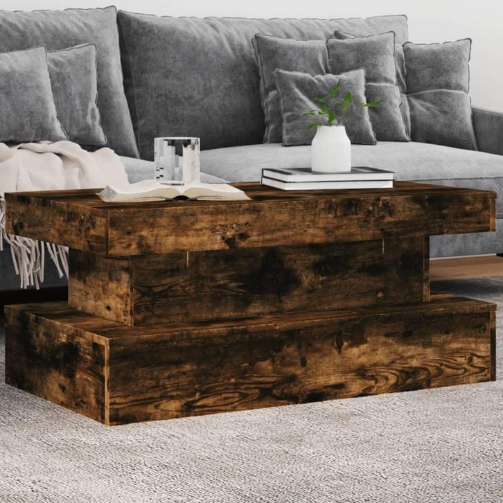 vidaXL Salontafel met LED-verlichting 90x50x40 cm gerookt, Huis en Inrichting, Tafels | Salontafels, 50 tot 100 cm, Nieuw, Overige houtsoorten