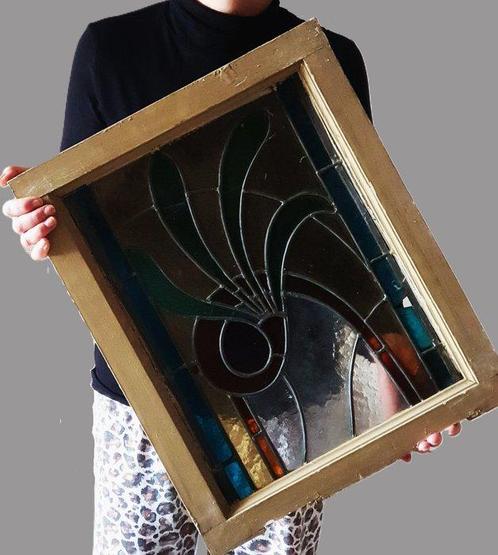 Art Nouveau Glas-in-loodraam - 1910-1920 - Raam, Antiek en Kunst, Kunst | Designobjecten