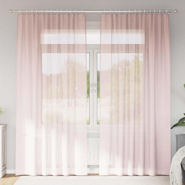 vidaXL Gordijnen voile met roedezakken 2 st lichtroze, Huis en Inrichting, Stoffering | Gordijnen en Lamellen, Nieuw, Verzenden