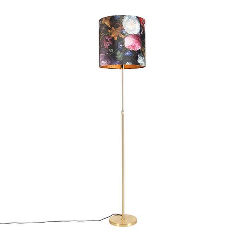 Vloerlamp goud/messing met velours kap bloemen 40/40 cm -, Huis en Inrichting, Lampen | Vloerlampen, Nieuw, Overige materialen