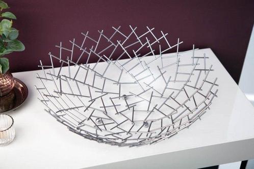 Design fruitschaal STRUCTUUR 45cm zilver gepoedercoat metaal, Huis en Inrichting, Woonaccessoires | Vazen, Ophalen of Verzenden