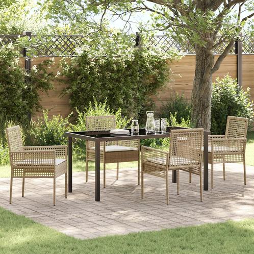 vidaXL 5-delig tuinstel met kussens in beige poly rattan, Tuin en Terras, Tuinsets en Loungesets, Nieuw, Rotan, Verzenden