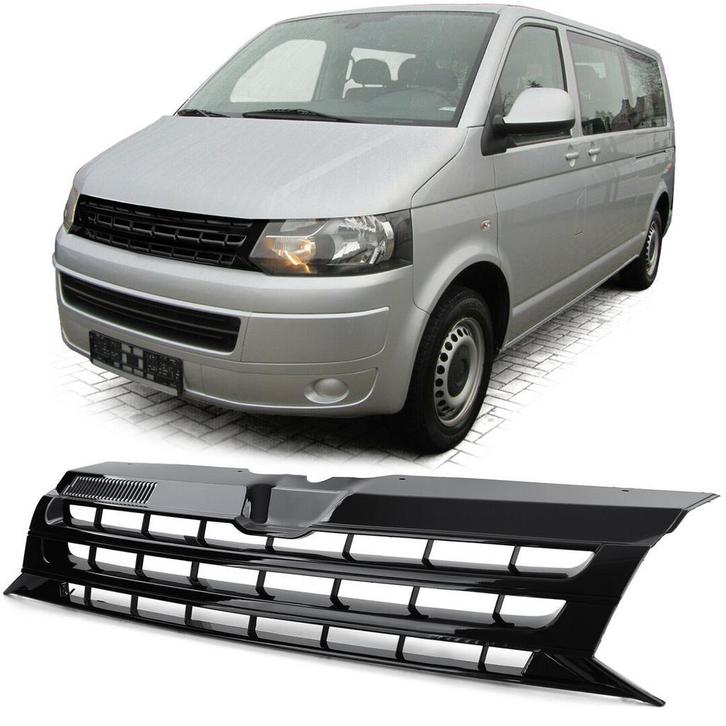 Glans Zwarte Gril Zonder Logo VW Transporter T5 09-15 CS259, Auto-onderdelen, Carrosserie en Plaatwerk, Nieuw, Volkswagen, Voor