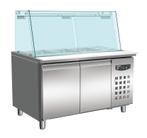 Saladette 2x 1/1 GN | RVS | 2 Deurs | Rechte Glasopstand | 1, Ophalen of Verzenden, Nieuw