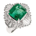 Ring Platina Smaragd - Diamant, Sieraden, Tassen en Uiterlijk, Antieke sieraden