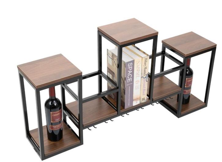 Wand Wijnrek met Glashouder – Hout en Ijzer, 12 Flessen, Huis en Inrichting, Woonaccessoires | Wijnrekken, Nieuw, Verzenden