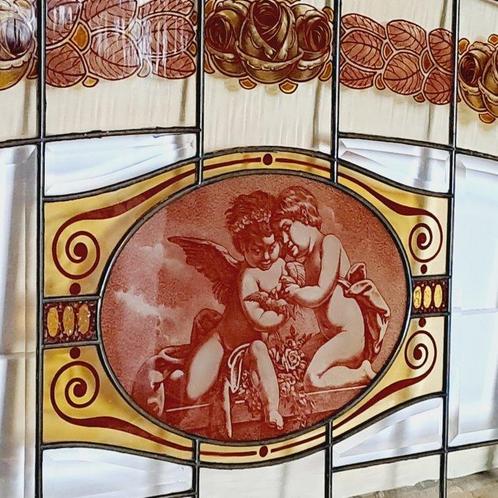 Art Deco Glas-in-loodraam - 1920-1930 - 3-luik met engel, Antiek en Kunst, Antiek | Glas en Kristal