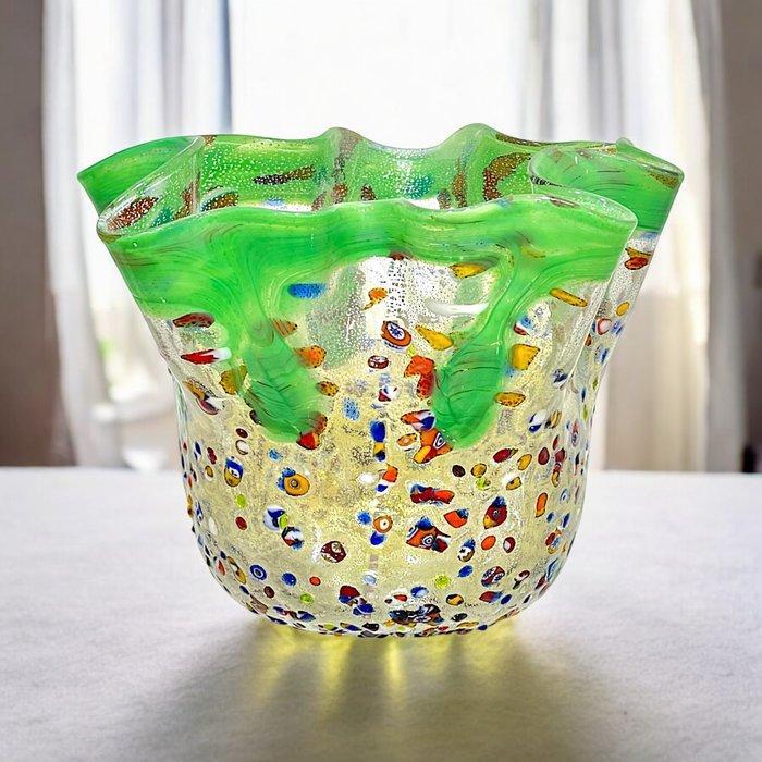 Filippo Maso - Vaas - Groene zakdoek met zilveren blad en, Antiek en Kunst, Antiek | Glas en Kristal