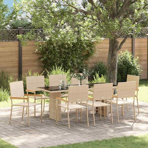 vidaXL Tuin Eetset 9 pcs Beige 190 x 80 x 75 cm poly rattan, Tuin en Terras, Tuinstoelen, Nieuw, Rotan, Verzenden