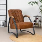 50% Korting: Industriële fauteuil Ivy eco-leer cognac, Huis en Inrichting, Fauteuils, Ophalen, Zo goed als nieuw, Leer, Industrieel